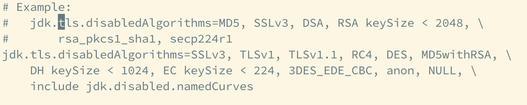 java.security 中关于 tls 禁用的段